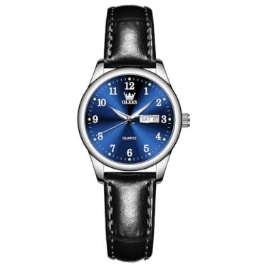 Imagem de OLEVS Relógios femininos à prova d'água clássico relógio de couro analógico quartzo casual elegante relógio de pulso de rosto pequeno vintage de luxo com data, dia e numerais arábicos, mostrador para