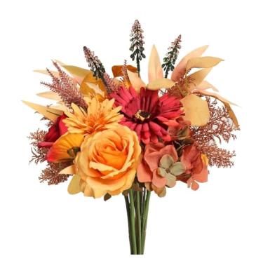 Imagem de Decoração de casa buquê de flores artificiais de outono para decoração de seda sintética arranjos florais flores falsas casamento noiva buquês decoração flor artificial