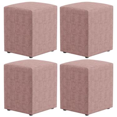 Imagem de Kit 04 Puffs Quadrado Decorativo Sala De Estar L02 Linho Rosa - Lyam Decor