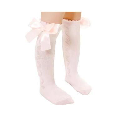 Imagem de Meias De Algodão Para Meninas Bebê Até O Joelho Com Laço Grande Meias 