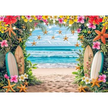Imagem de 2,1 x 1,5 m, cenário de praia havaiana de verão, flores tropicais, flamingo, folhas de palmeira, pano de fundo fotográfico, para decoração de festa tema Aloha Luau, adereços de foto