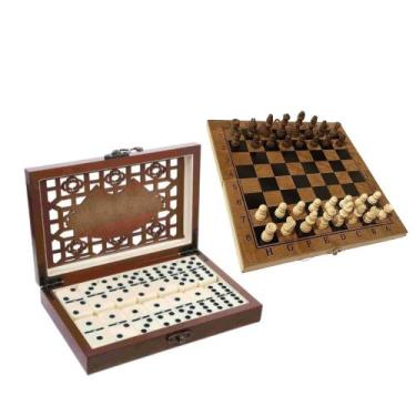 Imagem de Kit Jogo De Xadrez JG172002 Com Jogo de Domino JG172003 - Unyhome