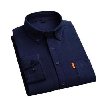 Imagem de Camisa Oxford Branca Masculina 100% Algodão Manga Longa Gola Dobrável 