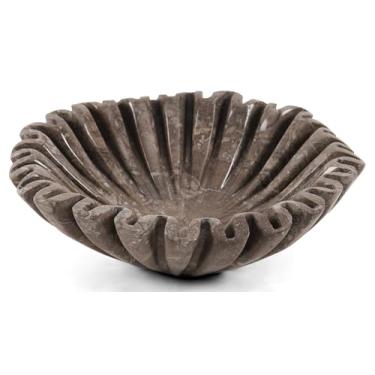 Imagem de SPESHSTONES Tigela decorativa de mármore grande oceânica de 25 cm para balcão de cozinha e mesa de jantar - Tigelas modernas com babados de pedra, caneladas e recortadas para presentes e decoração de