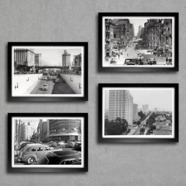 Imagem de Kit 4 Quadros Decoração Cidade De São Paulo Retrô Moldura Fotos Antigas SP