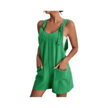 Imagem de Macacão Feminino De Verão Com Alças, Sem Mangas, Casual, Solto, Com Bo