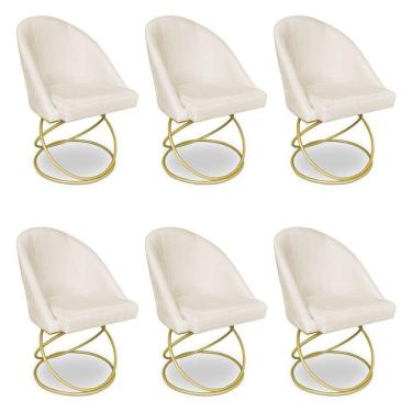 Imagem de Kit 06 Cadeiras Poltrona De Jantar Bela Veludo Base Metálica Luxo Dourado - Pallazio Cor Azul Marinho