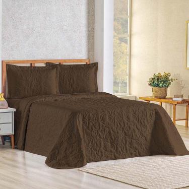 Imagem de Kit Cobre Leito Colcha Celeste Queen 3 Peças Matelado Floral 180 Fios - Marrom
