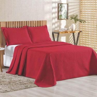 Imagem de Kit Cobre Leito Colcha Ideale Queen 3 Peças Matelado Geométrico - Vermelho - 100% Poliéster