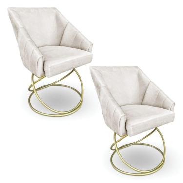 Imagem de Kit 2 Poltronas Luxo Alana Suede Base De Ferro Dourado - Pallazio Cor Azul Marinho