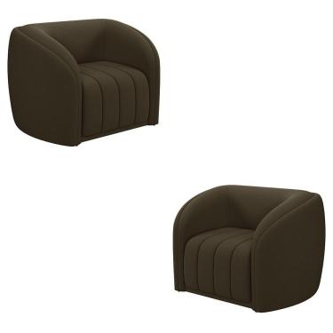 Imagem de Kit 2 Poltronas Decorativas Sala De Estar Adam Veludo Marrom G45 - Gran Belo