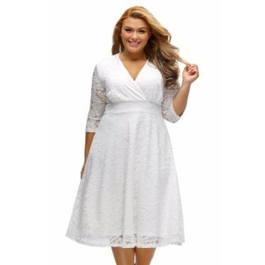 Imagem de Vestido Plus Size 24 Renda Noivado Casamento Festa Batizado - ShoopWeb
