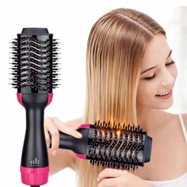 Imagem de Escova Alisadora Modeladora Preto e Rosa 110v Profissional - Artemis