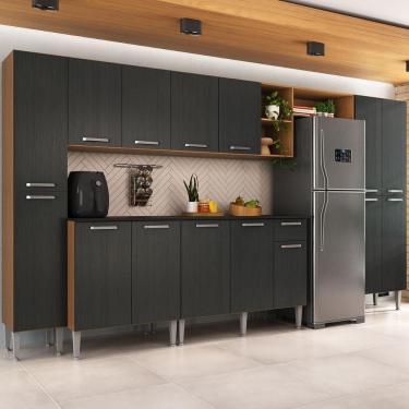 Imagem de Armário Cozinha Modulada Completa 329,5cm Pequim Top Multimóveis Mp3755 Madeirado-preto