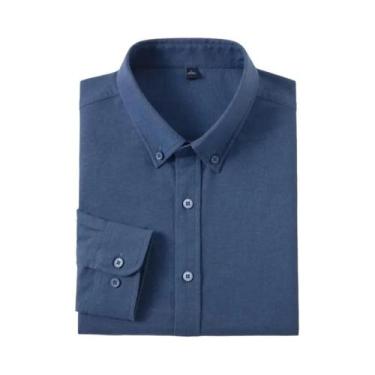 Imagem de Camisa Oxford Slim-Fit Masculina De Algodão Com Mangas Longas Casual R