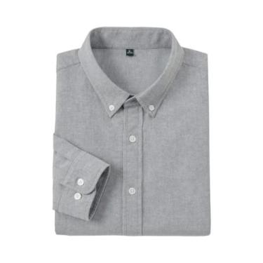 Imagem de Camisa Oxford Slim-Fit Masculina De Algodão Com Mangas Longas Casual R