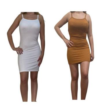Imagem de KIT C/2 Vestidos Alcinha Canelado - Emporio J, Branco, Caramelo, Unico