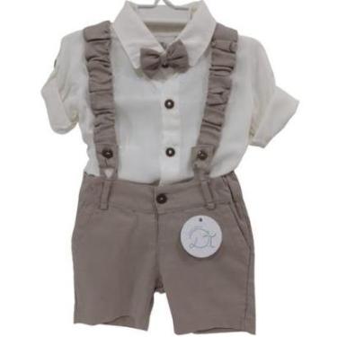 Imagem de Conjunto Suspensório + Camisa Bebê Menino Luxo D'Tuia 2530 - Kaki - M ( 6 - 9 MESES )-Masculino