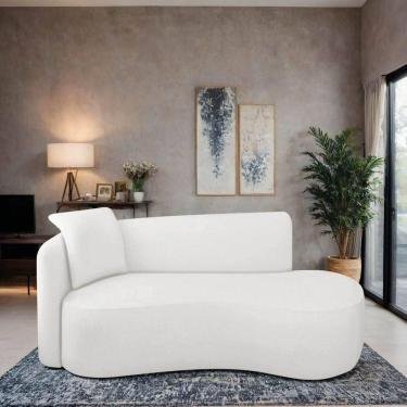 Imagem de Divã Recamier Suíça Curvo Sala Recepção 150cm Ld Bouclé Branco