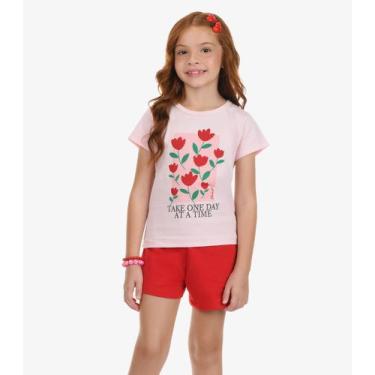 Imagem de Conjunto Blusa com Shorts Meia Malha Rovi Kids Rosa, 4, Rosa