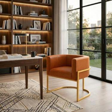 Imagem de Poltrona Lua material sintético com Base Dourada Moderna e Elegante Co