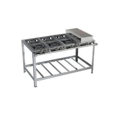 Imagem de Fogão Industrial 6 bocas 30x30 Banho Maria Luxo Aço Inox 304 Metalmaq