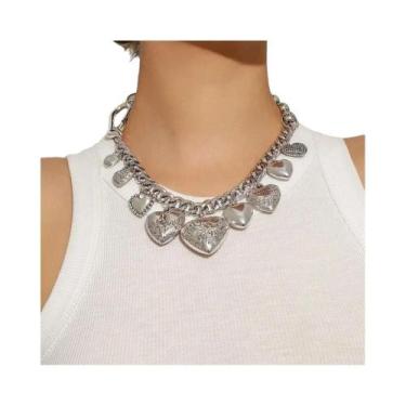 Imagem de Colar Feminino Vintage Com Pingente De Coração, Corrente Cubana Dourad