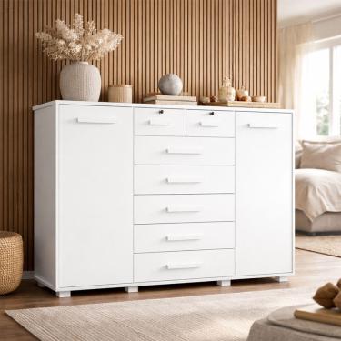 Imagem de Cômoda 5 Gavetas Amplas Alta Capacidade de Organização Prático com Sapateira Multiuso Mega - Branco