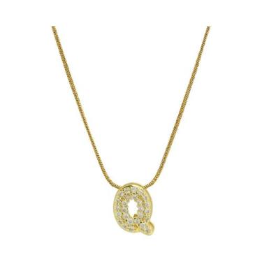 Imagem de Colar Feminino Banhado a Ouro 18K Com Zircônias E Letra Inicial Em Des