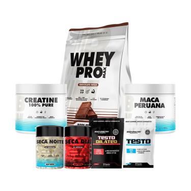 Imagem de Kit Completo 7 Itens Whey 900g Creatina 100 300g Seca Dia e Noite 3 Suplementos Energia...