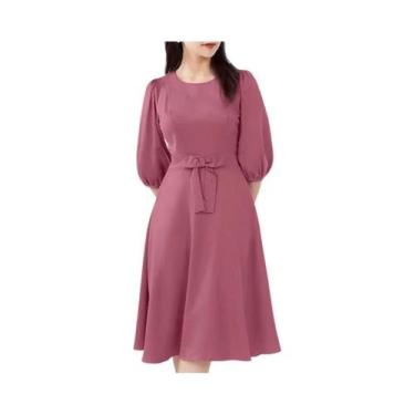 Imagem de Vestido Midi Feminino Elegante Com Manga Bufante, Estiloso, Casual, Pa