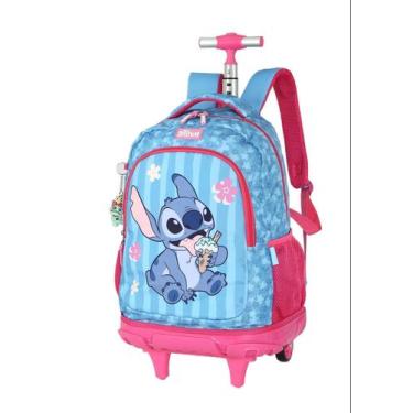 Imagem de Mochila escolar stitch rodinha carrinho costas disney, M, Azul