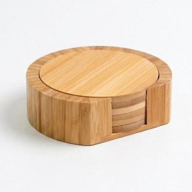 Imagem de Jogo de Porta Copos Redondos de Bambu Natural Oikos 6un 9,5cm com Supo