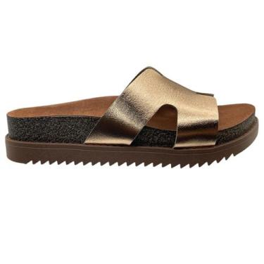 Imagem de Sandália Feminina Slide Flatform Conforto Moleca 5500.100.14710, Ouro 