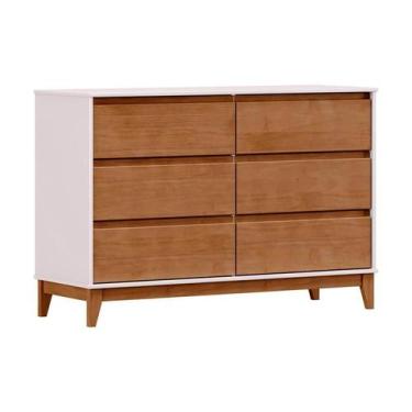 Imagem de Comoda 6 Gavetas Prata Off White / Freijó - FN - Finestra