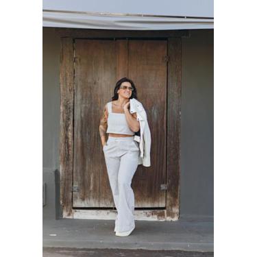 Imagem de Cropped Basic Linho Listrado com Fios de Lurex Sofisticado - Raquel Me