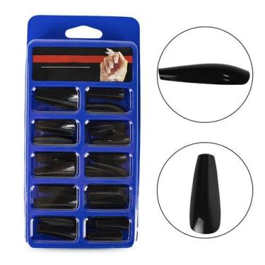 Imagem de Kit 100 Unidades Unha Postiça Bailarina Realista Preta Lisa Manicure N
