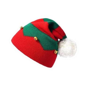 Imagem de Gorro De Natal Unissex Quente De Lã Tricotada Com Sino E Bola De Lã Es
