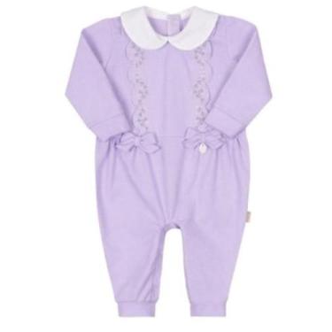 Imagem de Macacão Longo Bebê Menina Bordado Pérolas Luxo Paraiso 15357, Lavanda,