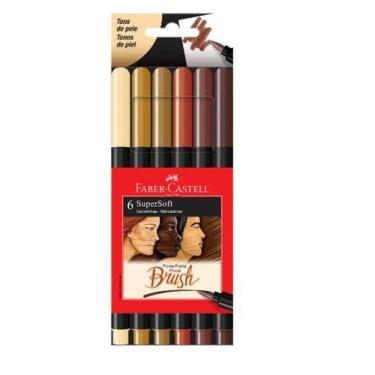 Imagem de Caneta Hidrografica SuperSorft Tons de Pele Brush Pen 6 Cores - Faber-