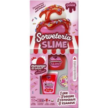 Imagem de Kit Slime Gelele Sorveteria Morango com Massa Chantili Calda e Confeitos Doce Brinquedo