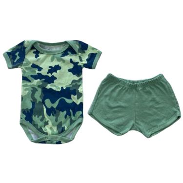 Imagem de Conjunto Body Manga Curta e Short Infantil Algodão Tigre Verde
