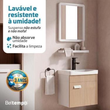Imagem de Gabinete Banheiro Suspenso Impermeável Cuba Espelho 43x40cm Anti Umida
