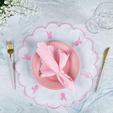 Imagem de Jogo Americano Simples 12 Peças com Bordado Delicado em 100% Poliéster para Mesa Decorativa Bege Clara Luz Decora