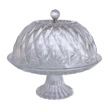 Imagem de Prato para Bolo Sutil com Pedestal 1 Peça Vidro e Metal Transparente para Servir com Estilo Hauskraft