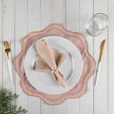 Imagem de Jogo Americano Paris Bordado 12 Peças 100% Poliéster Sousplat e Guardanapo Decorativo para Mesa Rosê Clara Luz Decora