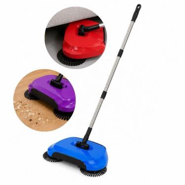 Imagem de Vassoura Mágica Mecânica 4 Direções com Escovas Rotativas e Coletor Integrado Removível para Pisos Lisos Pano Mop