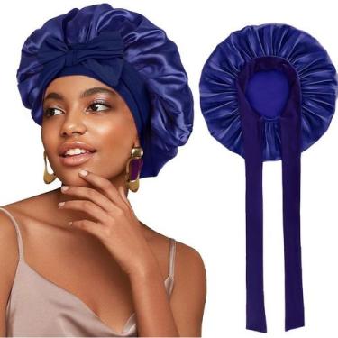 Imagem de Touca de Cetim De Luxo  Faixa Ajustável com Laço, AntiFrizz, Antiqueda