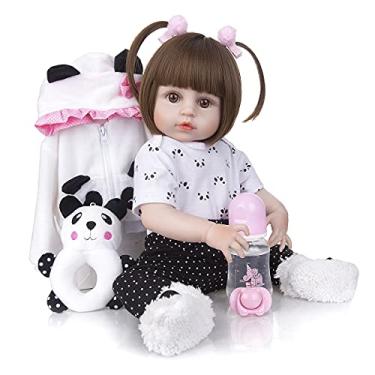 Imagem de Reborn menina 100% silicone pode dar banho criança Original presente Panda 48CM