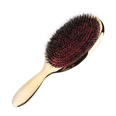 Imagem de Escova de cabelo profissional 2 cores cerdas de javali para homens e mulheres - Escova de cabelo desembaraçador de faia com pá de madeira para cabelos longos, grossos,